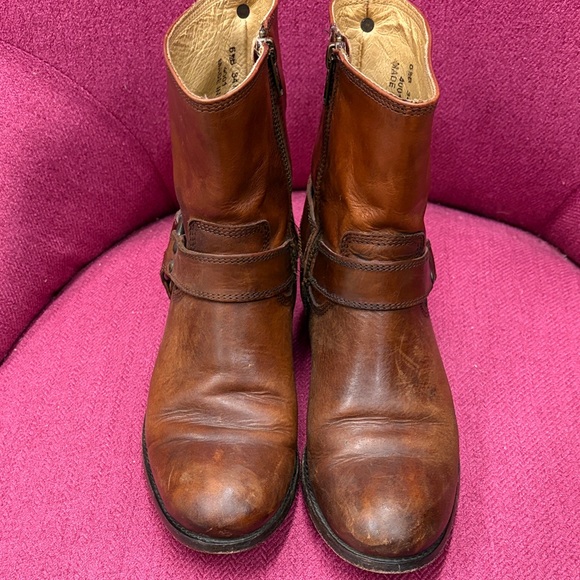 Frye Tan Brown Leather Harness Ankle Boots - Picture 3 of 10
